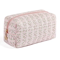 Soda Candy Quilted Makeup Bag Travel Toiletry Bag for Women Cute Floral Flowers Cosmetic Bag Cotton Makeup Pouch Zipper Portable Storage Small Travel Bag Pencil Bag