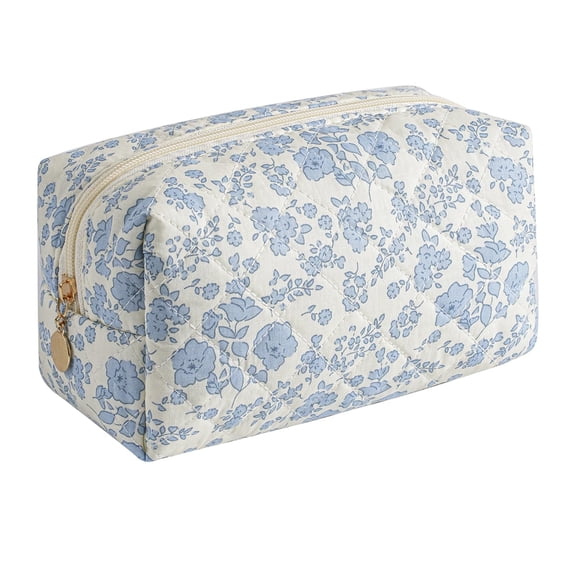 Soda Candy Quilted Makeup Bag Travel Toiletry Bag for Women Cute Floral Flowers Cosmetic Bag Cotton Makeup Pouch Zipper Portable Storage Small Travel Bag Pencil Bag