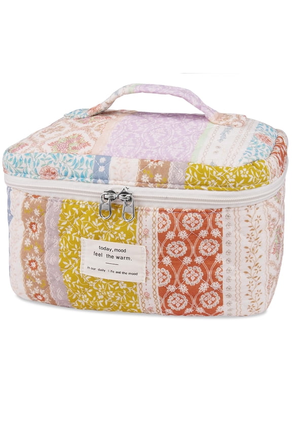 Large Makeup Bag Cotton Cosmetic Bags for Travel Cute Floral Coquette Aesthetic Toiletry Bag for Women