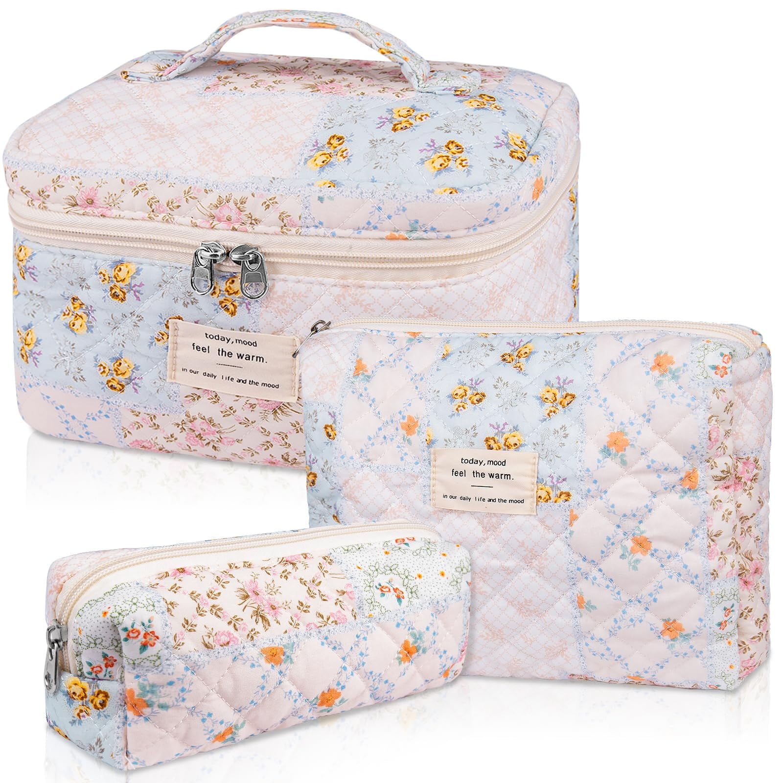 Walmart Coupons of Soda Candy Makeup Bag Large Quilted Cosmetic Bag Floral Make up Bag for Women Cute Cotton Makeup Bag Set Travel Toiletry Organizer Bag, Patchwork Floral