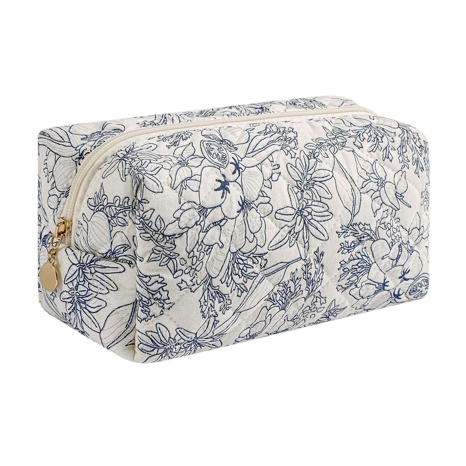 Soda Candy Quilted Makeup Bag Travel Toiletry Bag for Women Cute Floral Flowers Cosmetic Bag Cotton Makeup Pouch Zipper Portable Storage Small Travel Bag Pencil Bag