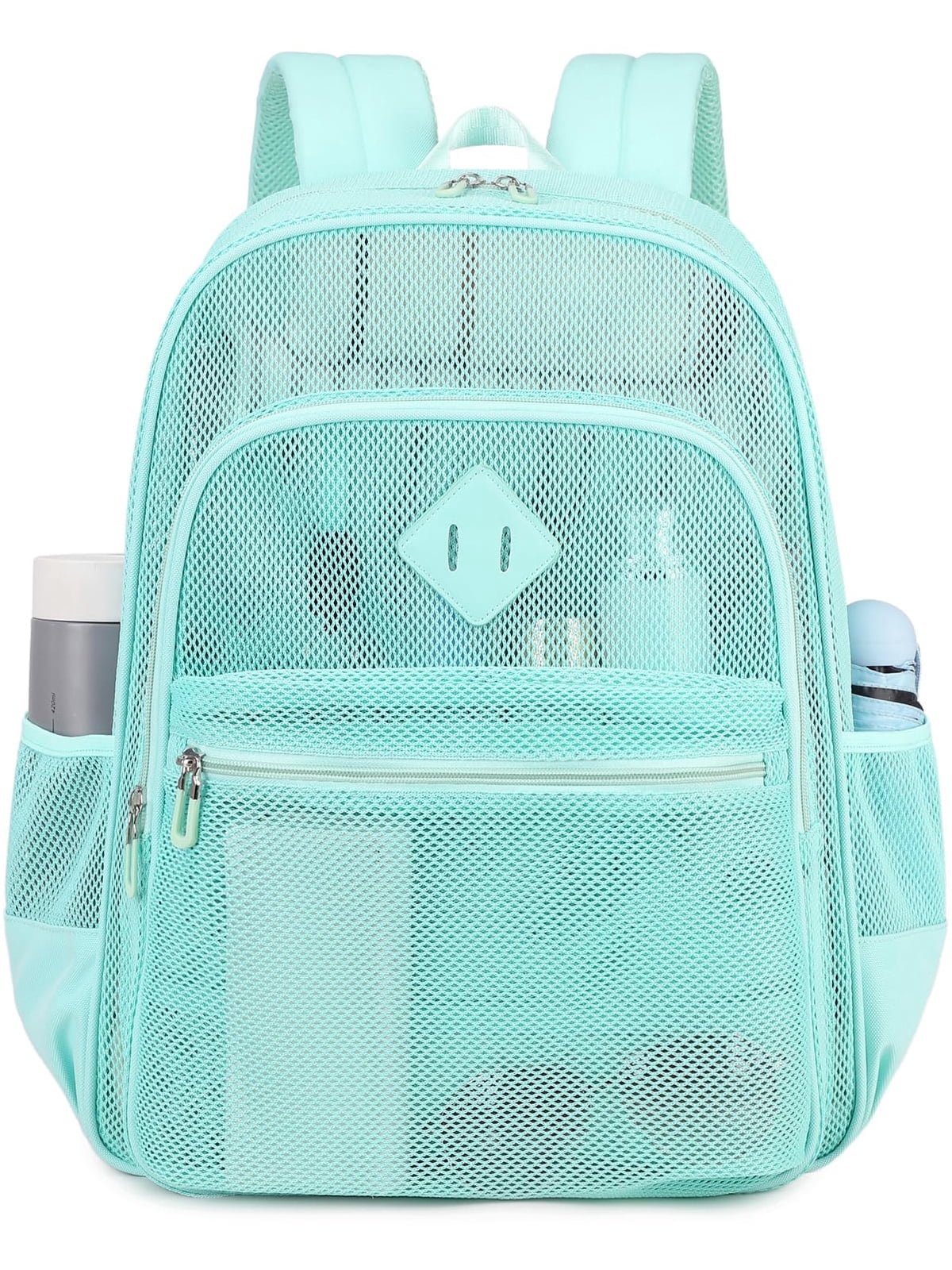 Soda Candy Mesh Backpack Heavy Duty See Through School Backpacks Transparent Bookbag Semi-Transparent Net Book Bags for Swimming, Beach, Sports, Work, Travel, Green