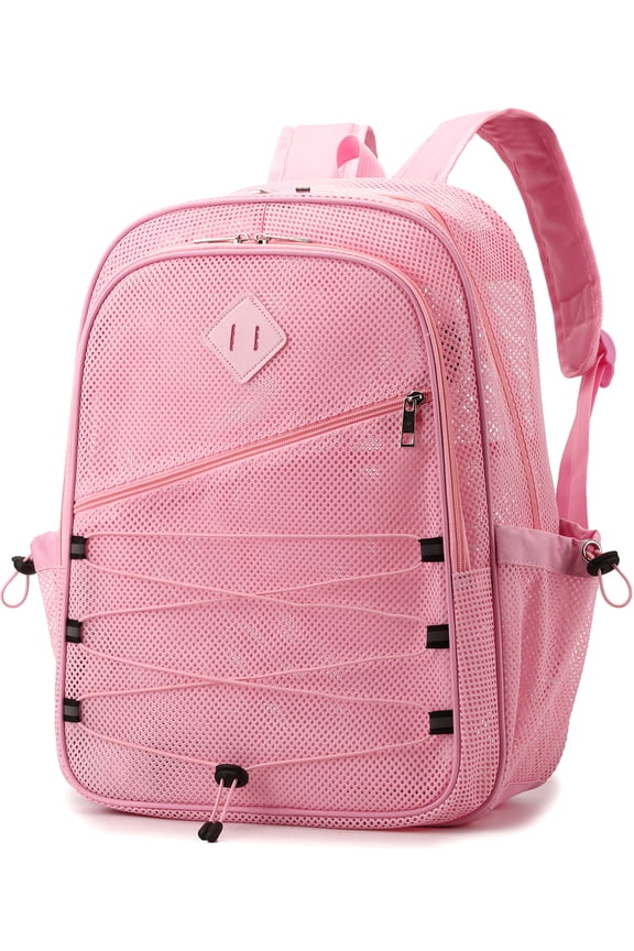Mesh Backpack Heavy Duty Breathable Lightweight See Through Backpack for School, Beach