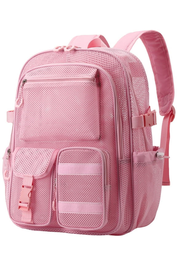 Heavy Duty Mesh Backpack See Through School Bookbag for School Swim Beach Travel
