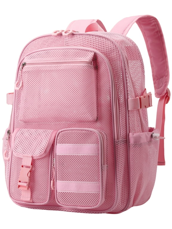 Heavy Duty Mesh Backpack See Through School Bookbag for School Swim Beach Travel