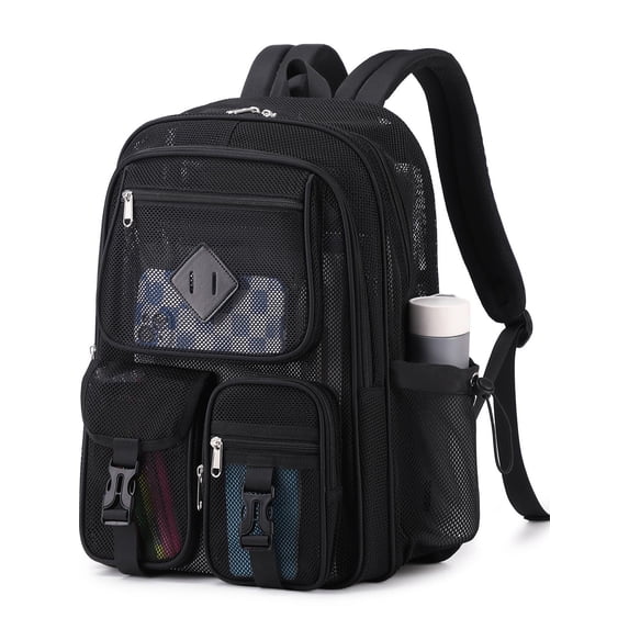 Soda Candy Mesh Backpacks for School Heavy Duty See Through Net Bookbag Semi-Transparent Net Back Pack for Beach, Work, Black