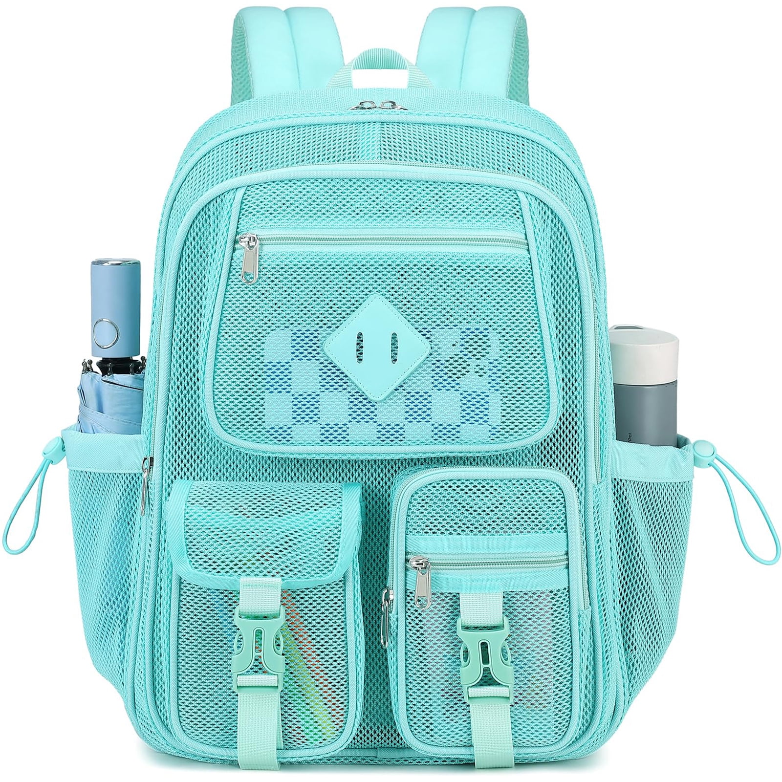 Soda Candy Mesh Backpacks for School Heavy Duty See Through Net Bookbag Semi-Transparent Net Back Pack for Beach, Swimming, Sports, Work, Travel, Green