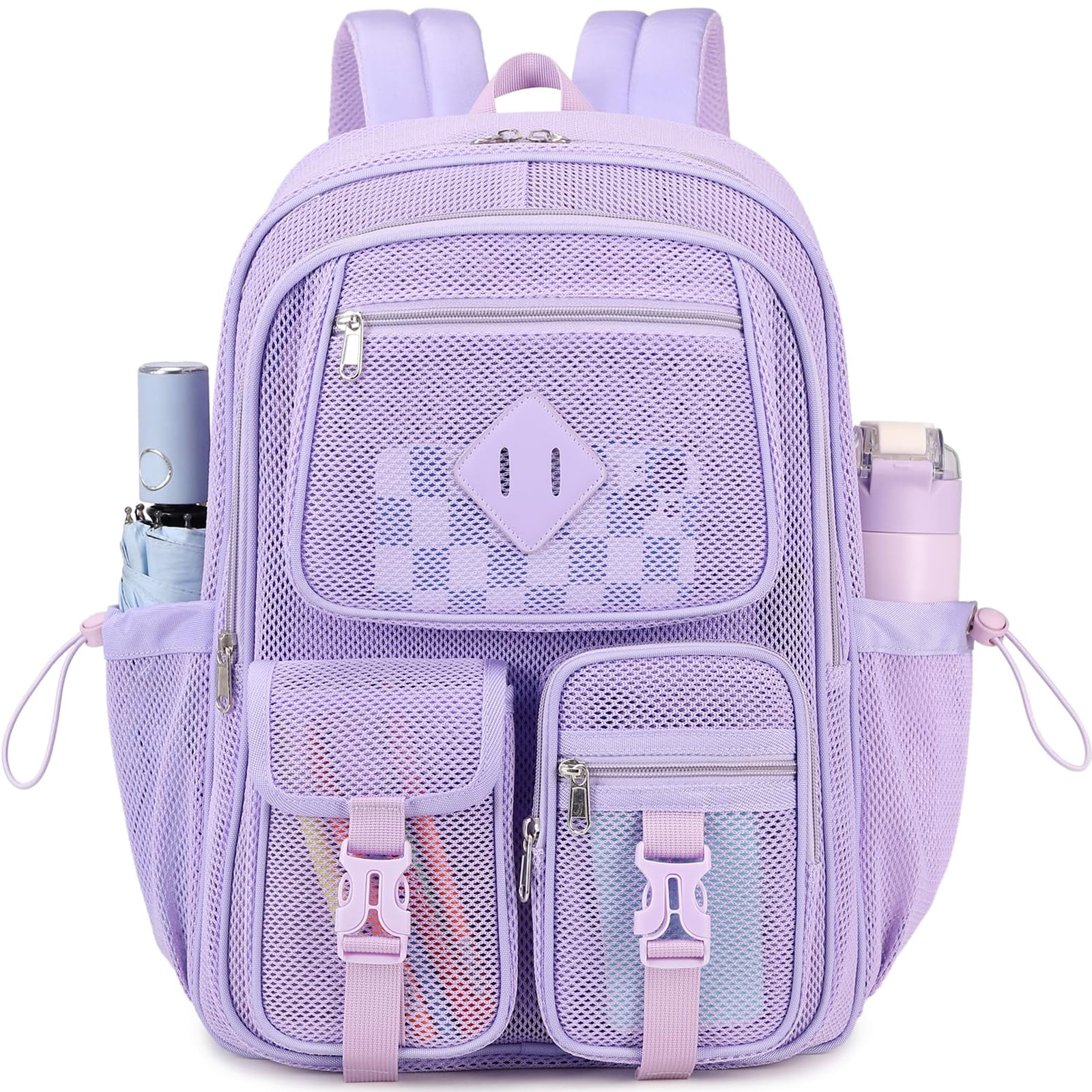 Soda Candy Mesh Backpacks for School Heavy Duty See Through Net Bookbag Semi-Transparent Net Back Pack for Beach, Swimming, Sports, Work, Travel, Pink