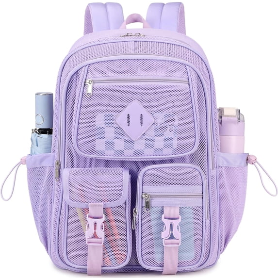 Soda Candy Mesh Backpacks for School Heavy Duty See Through Net Bookbag Semi-Transparent Net Back Pack for Beach, Work, Pink