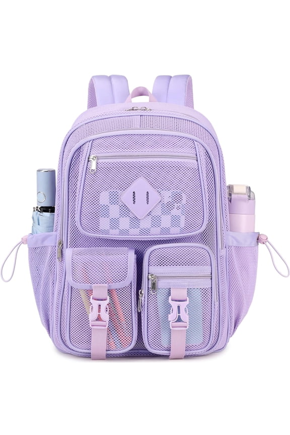 Mesh Backpacks for School Heavy Duty See Through Net Bookbag Semi-Transparent Net Back Pack for Beach, Work, Pink
