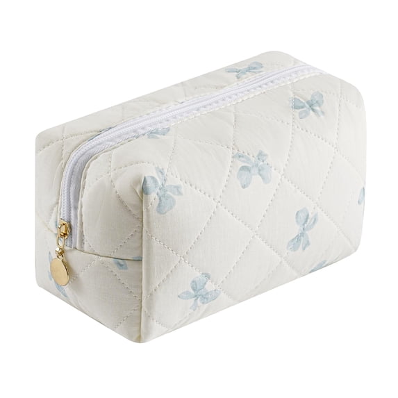 Soda Candy Quilted Makeup Bag Travel Toiletry Bag for Women Cute Floral Flowers Cosmetic Bag Cotton Makeup Pouch Zipper Portable Storage Small Travel Bag Pencil Bag