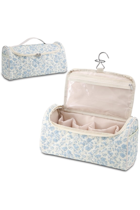 Quilted Hair Tools Travel Bag Cotton Cosmetics Toiletry Organizer Soft Portable Storage Bag with Hanging Hook for Hair Curler Accessories