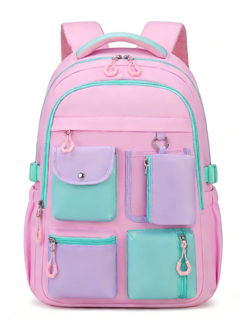 candy leather backpack Double Window PU lightweight school backpack for girls boasts multiple pockets and a 15.6 LEFTSIDE Candy Color Women's Cute
