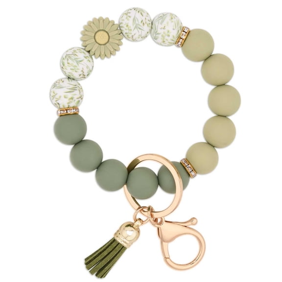 Soda Candy Silicone Beaded Keychain Wristlet Key Ring Bracelet Cute Car Key Chain Holder for Women