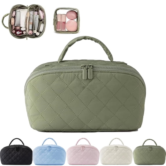 Soda Candy Makeup Bags for Women Quilted Puffer Padded Travel Toiletry Bag Set Cosmetic Bags 180° Wide-Open Cosmetic Organizer for Toiletries, Travel Essentials for Toiletries Accessories Storage