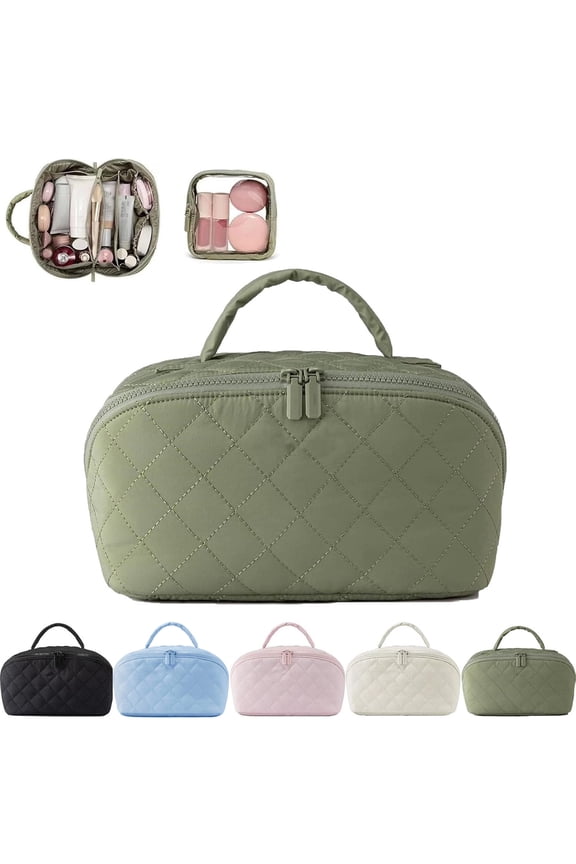 Makeup Bags for Women Quilted Puffer Padded Travel Toiletry Bag Set Cosmetic Bags 180° Wide-Open Cosmetic Organizer for Toiletries, Travel Essentials for Toiletries Accessories Storage