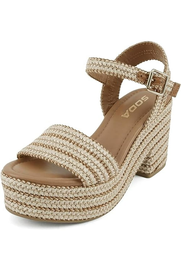 Soda Castle Women's Castle Jute Open Toe Ankle Strap Platform Wedge