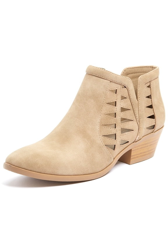 Chance Taupe Vegan Leather Cut Out Perf Ankle Boot Open Side Fashion Bootie (Taupe, 7 M US)