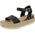 thumbnail image 1 of Soda Clip Black Vegan Leather Casual Espadrilles Trim Platform Heeled Sandals (7), 1 of 5