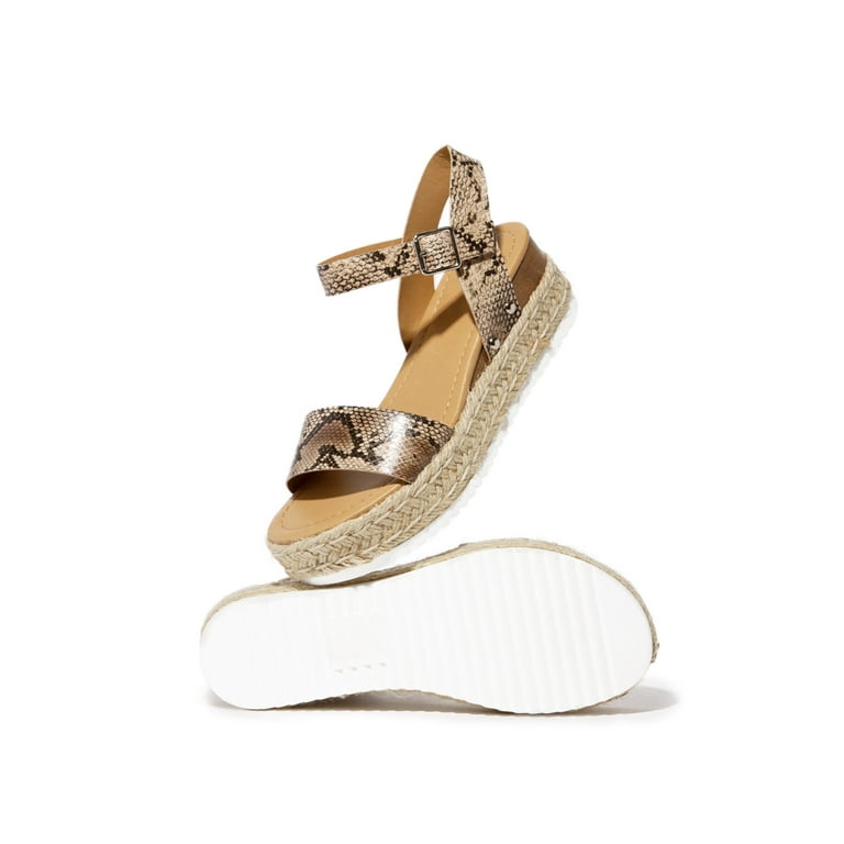 Soda Clip Natural Python Open Toe Casual Espadrilles Trim Heeled Sandals Natural Python 7