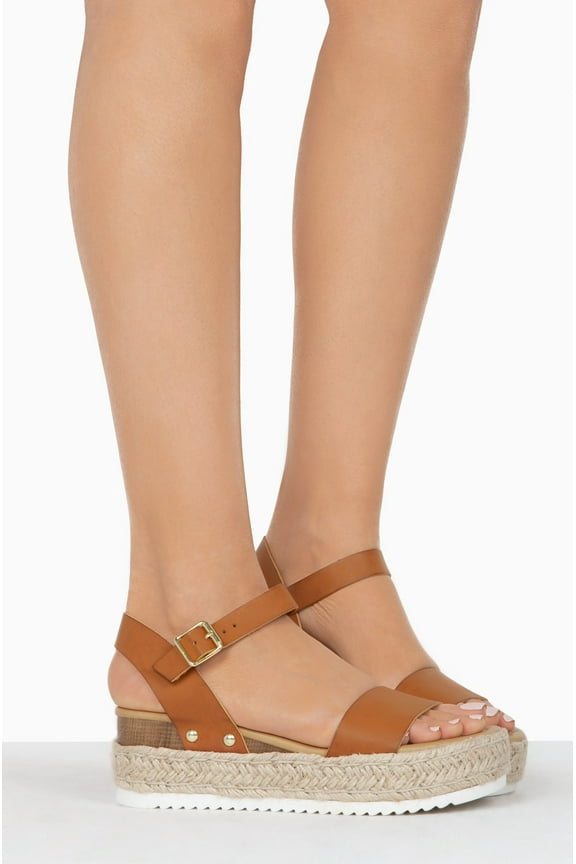 Clip Topshoe Avenue Women's Open Toe Ankle Strap Espadrille Sandals (Cognac-CLP, 9)