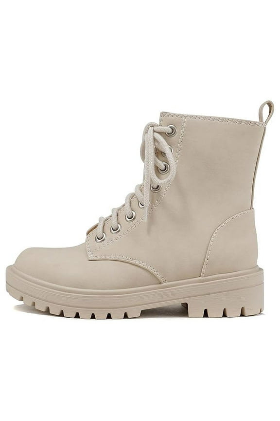 FIRM Women Lace Up Combat Boots with Side Zipper - Beige - Size 11