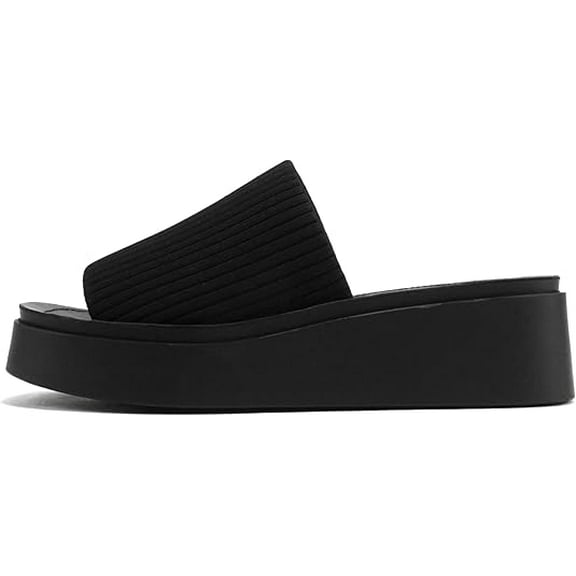 Soda Farley Women Open Square Toe Elastic Upper Platform Slide Sandal