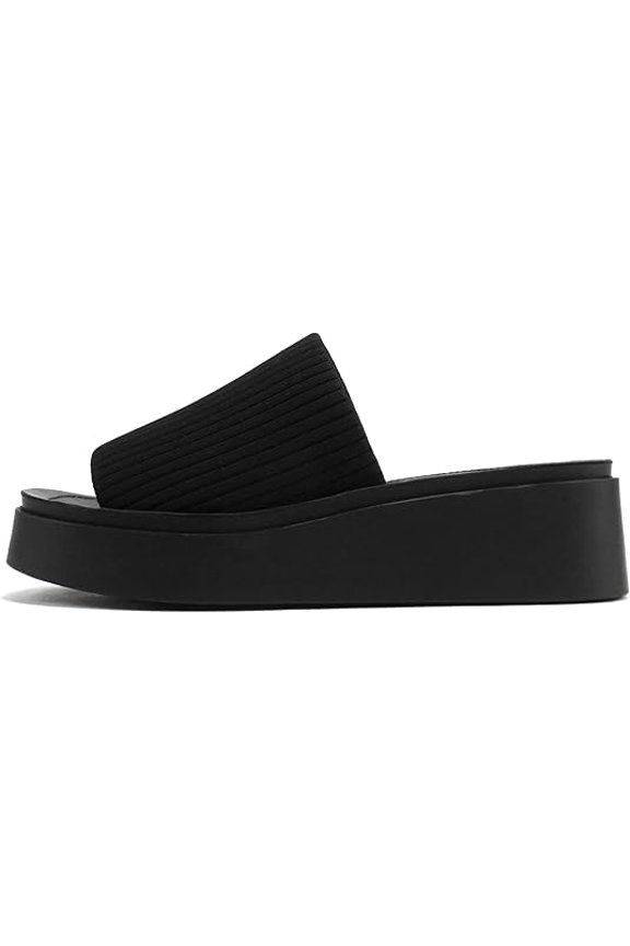 Soda Farley Women Open Square Toe Elastic Upper Platform Slide Sandal