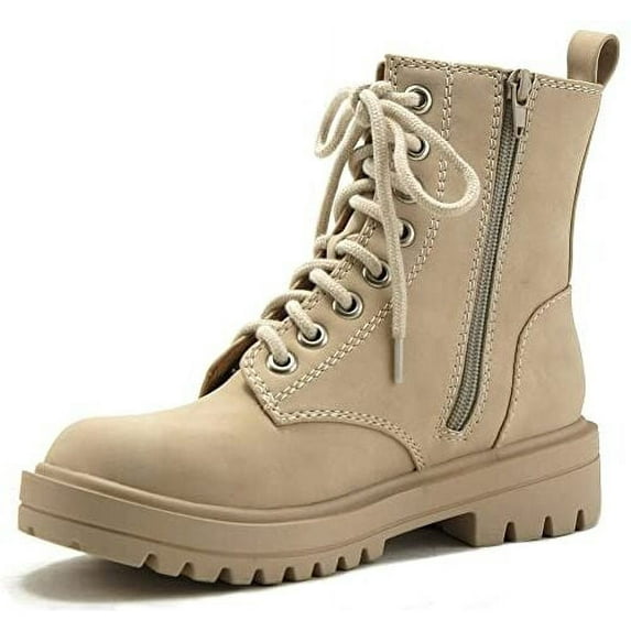 Soda Firm Beige Nbpu Lace Up Chunky Platform Classic Combat Ankle Booties (Beige Nbpu, 5.5)