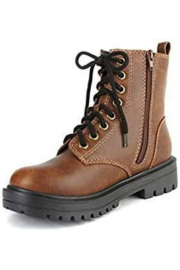 Firm Whiskey Lace Up Rounded Toe Chunky Platform Classic Combat Ankle Boots (Whiskey, 6)
