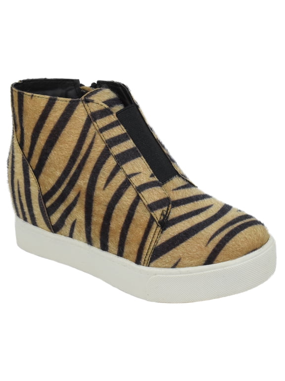 Flat Women Chelsea Shoes Side Zipper Canvas Suede Casual High Top Hidden Platform Sneakers White Sole Flatform Cushion Foam booties POSTAL-G Cheetah Leopard Tiger 6