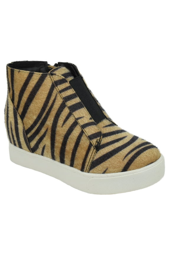 Flat Women Chelsea Shoes Side Zipper Canvas Suede Casual High Top Hidden Platform Sneakers White Sole Flatform Cushion Foam booties POSTAL-G Cheetah Leopard Tiger 6