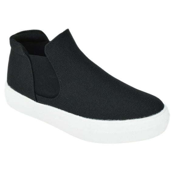 Soda Flat Women Chelsea Shoes Slip On Canvas Casual High Top Hidden Platform Sneakers White Sole Flatform Cushion Foam WOODS-S Black 11
