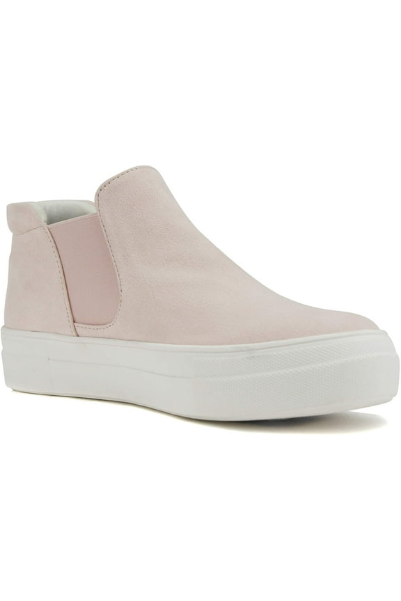 Flat Women Chelsea Shoes Slip On Canvas Casual High Top Hidden Platform Sneakers White Sole Flatform Cushion Foam WOODS-S Pink Suede 5.5