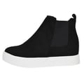 thumbnail image 1 of Soda Flat Women Chelsea Shoes Suede Casual High Top Hidden Platform Sneakers White Sole Flatform Elastic Sides Draw-G Black 6, 1 of 3