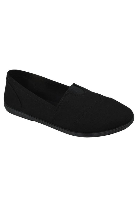 Flat Women Shoes Linen Canvas Slip On Loafers Memory Foam Gel Insoles OBJI-S All Black 10