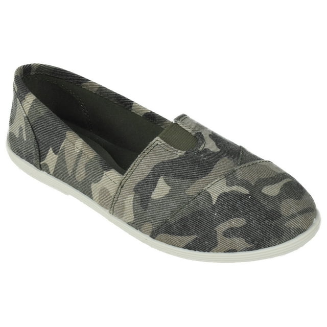 Soda Flat Women Shoes Linen Canvas Slip On Loafers Memory Foam Gel Insoles OBJI-S Camouflage Khaki Green 6.5