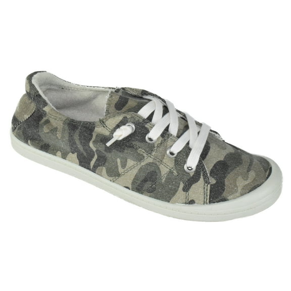 Soda Flat Women Shoes Linen Canvas Slip On Sneakers Lace Up Style Loafers ZIG-S Camouflage Print Camo Khaki Green 6