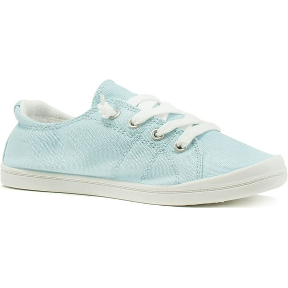 Soda Flat Women Shoes Linen Canvas Slip On Sneakers Lace Up Style Loafers Zig-S Light Blue 8