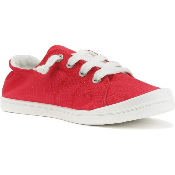 Soda Flat Women Shoes Linen Canvas Slip On Sneakers Lace Up Style Loafers Zig-S Red 5.5