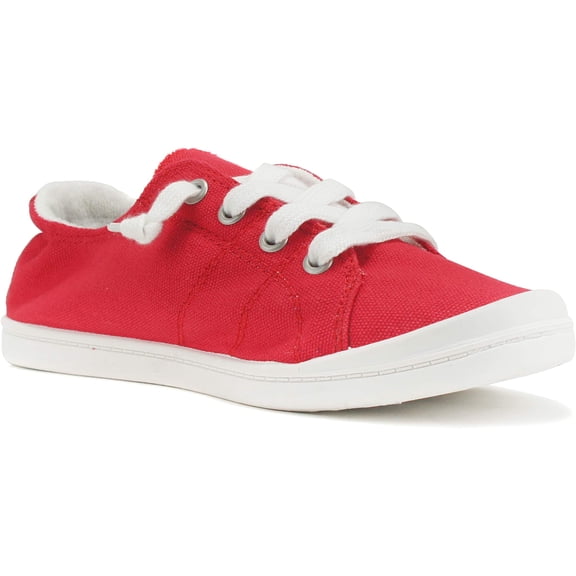 Soda Flat Women Shoes Linen Canvas Slip On Sneakers Lace Up Style Loafers Zig-S Red 7