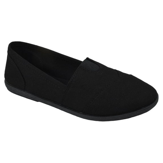 Soda Flat Women Shoes Linen Canvas Slip On Sneakers Loafers Memory Foam Gel Insoles Round Toe OBJI-S All Black 5.5