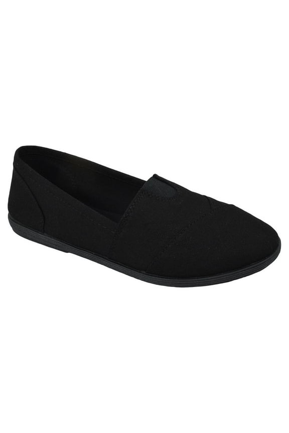 Flat Women Shoes Linen Canvas Slip On Sneakers Loafers Memory Foam Gel Insoles Round Toe OBJI-S All Black 8