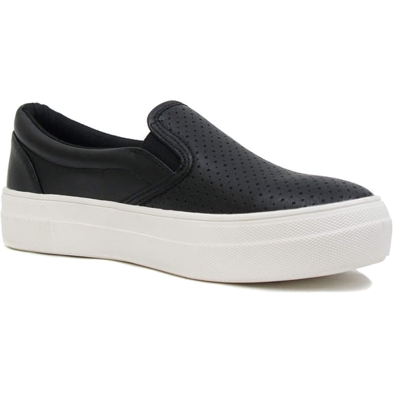 Soda Flat Women Shoes Slip On Loafers Casual Sneakers Memory Foam Insoles Hidden Platform / Flatform Round Toe CROFT-G Black PU 7