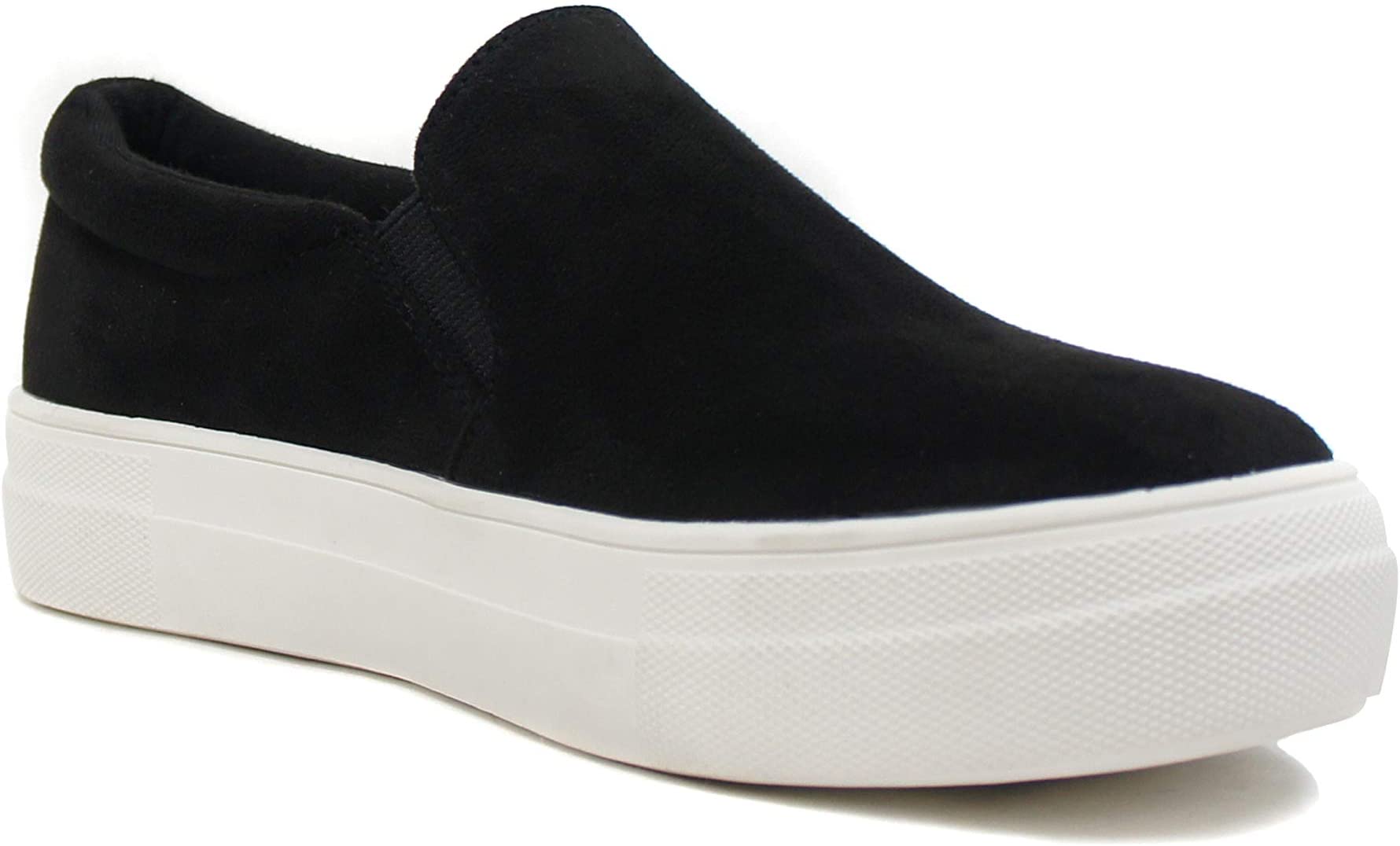 Soda Flat Women Shoes Slip On Loafers Casual Sneakers Memory Foam Insoles Hidden Platform / Flatform Round Toe HIKE-G Black Suede 10 - image 1 of 3