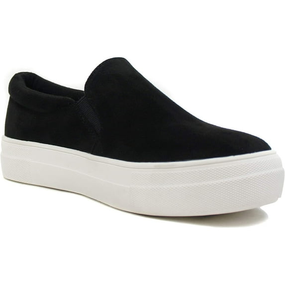 Soda Flat Women Shoes Slip On Loafers Casual Sneakers Memory Foam Insoles Hidden Platform / Flatform Round Toe HIKE-G Black Suede 9