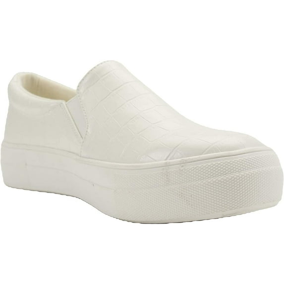 Soda Flat Women Shoes Slip On Loafers Casual Sneakers Memory Foam Insoles Hidden Platform / Flatform Round Toe HIKE-G PU White Crocodile 8.5