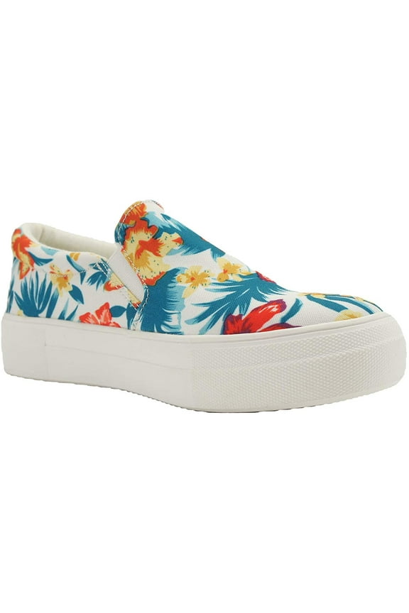 Flat Women Shoes Slip On Loafers Casual Sneakers Memory Foam Insoles Hidden Platform / Flatform Round Toe HIKE-G White Flowers Floral 7