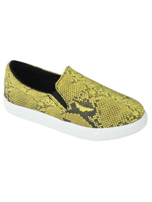 Flat Women Shoes Slip On Loafers Casual Sneakers Memory Foam REIGN-G White Sole Yellow Mustard Python 10