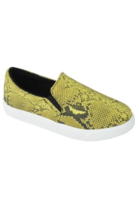 Flat Women Shoes Slip On Loafers Casual Sneakers Memory Foam REIGN-G White Sole Yellow Mustard Python 6